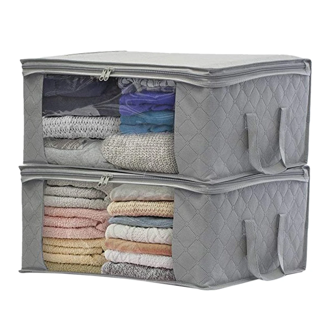 

2Pcs Non-woven Foldable Clothes Organizer Home Storage Box Quilt Storage Bag - Grey