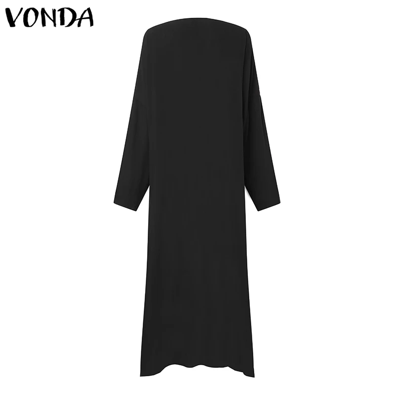 Женское осеннее Открытое платье VONDA, винтажное богемное одноцветное платье с длинным рукавом, женское Платье Макси