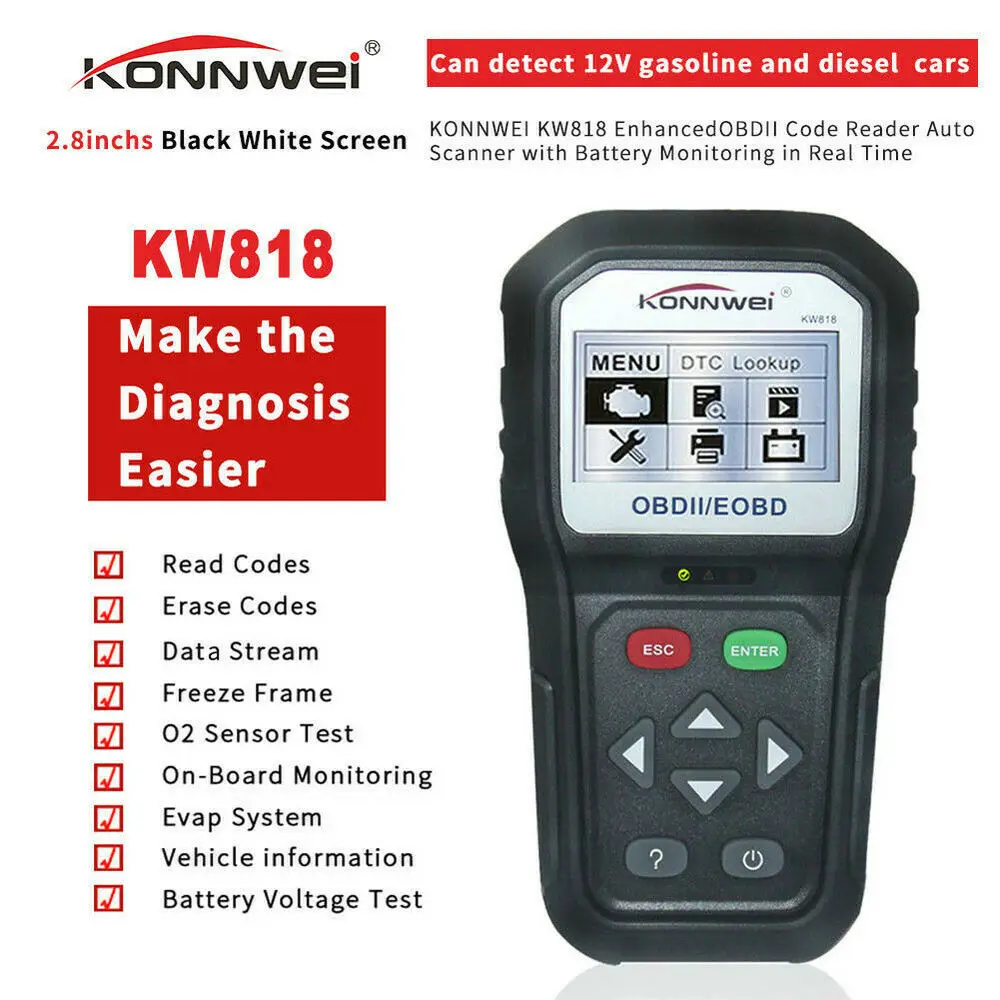 Автомобильный диагностический сканер KONNWEI OBD2 KW818 Pro универсальный автомобильный