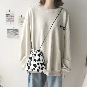 

Popular Simple Female Daily Bag Women Plush Crossbody Bag Cow Print Casual Shoulder Drawstring Mini Handbags