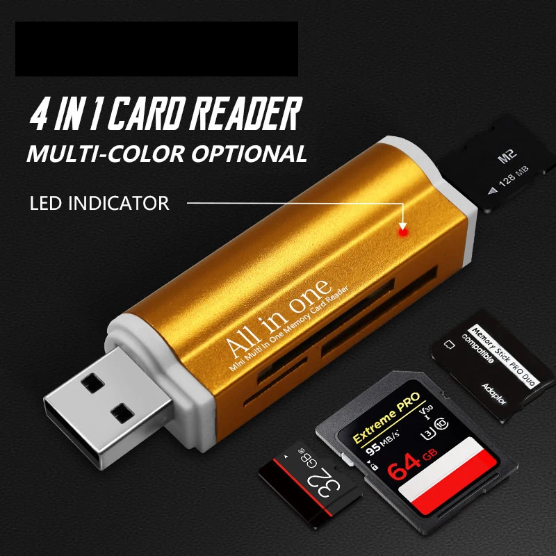 4 в 1 Micro USB 2,0 кард-ридер usb адаптер для Micro SD карты TF M2 MMC MS PRO DUO кардридер