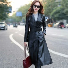 Длинный из искусственной кожи; пальто с поясом Женское пальто тонкий женский пиджаки куртка панка