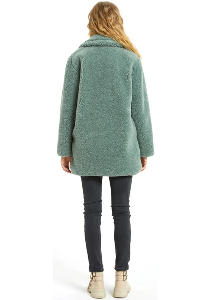 B Fur Coat Women Winter Fashion Casual All-match Solid Faux Fur Lapel Collar Plus Size Loose Long Sleeves Coat Female Jacket