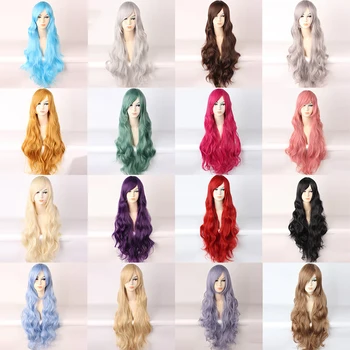

houyan Universal wig lolita wig oblique bangs wavy curl 85cm long wig multiple colors red black yellow COS wig