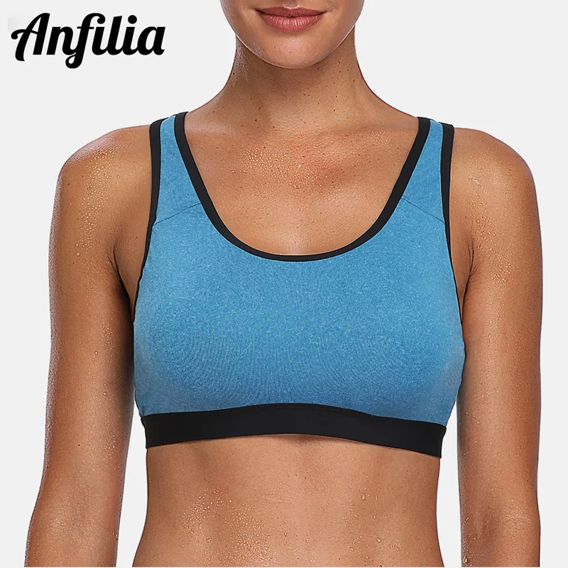 

Anfilia Women Mid Impact Support Sports Bra Padded Yoga Bra Breathable Running Workout Racerback Sports Top Anti-sweat Yoga Bra