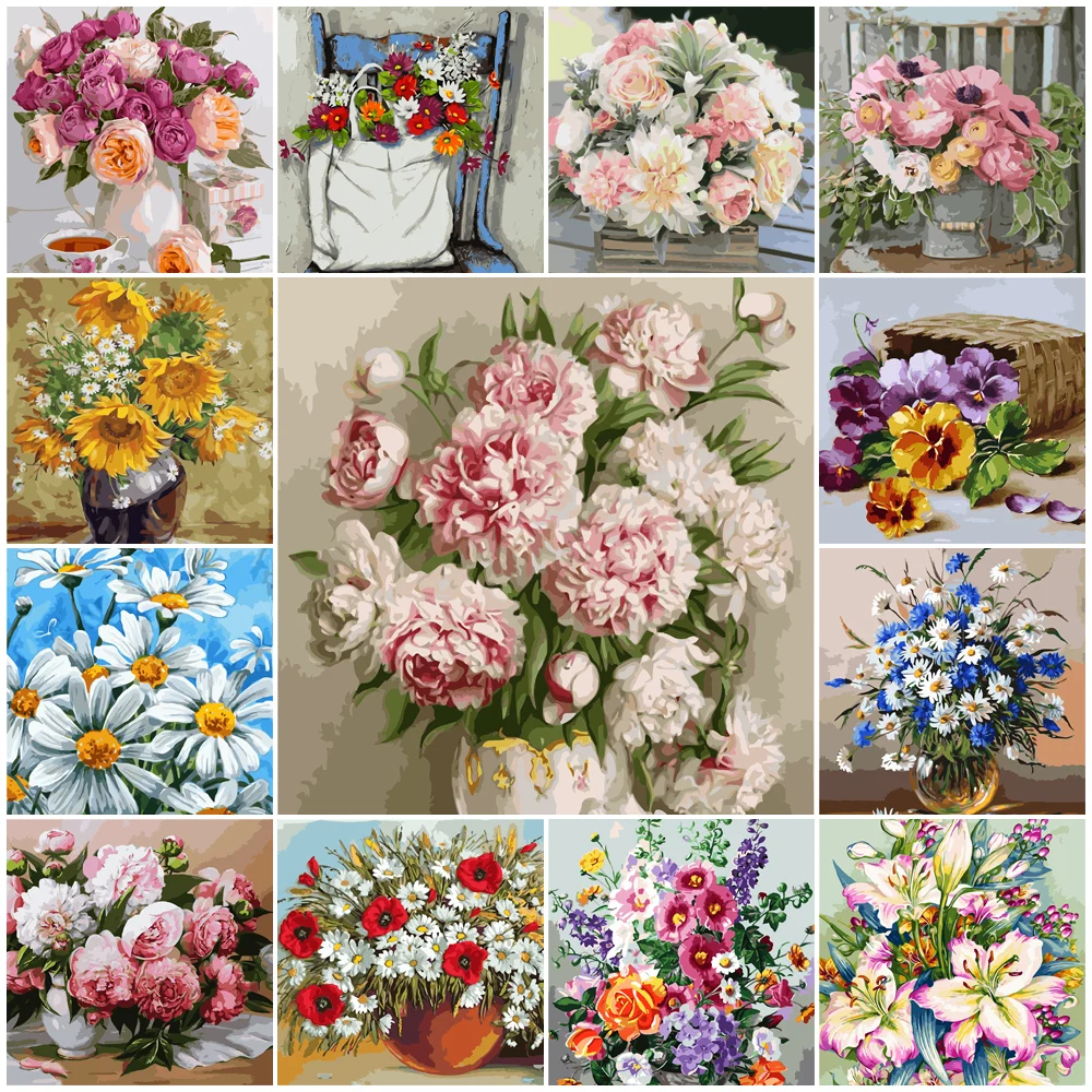 Paintings By Numbers Flower Va1245 Kit Frameless Canvas Painting 40