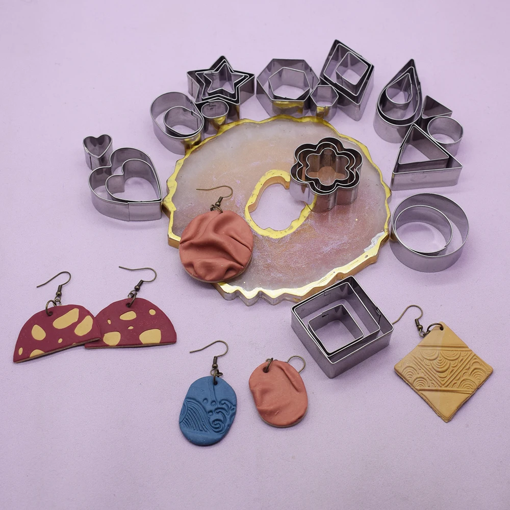More Clay Cutter Stainless Steel Geometry Round Square Shape Designer DIY Ceramic Pottery Polymer Clay Earring Cutting Mold Tool polymer clay tools pottery tools clay sculpting tools pottery sculpting tools clay craft tool