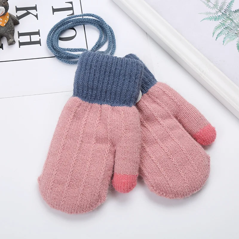 baby accessories New Arrival Winter Baby Boys Girls Knitted Gloves Warm Full Finger Mittens Gloves with Rope For Children Toddler Kids 2-4Years cheap baby accessories	