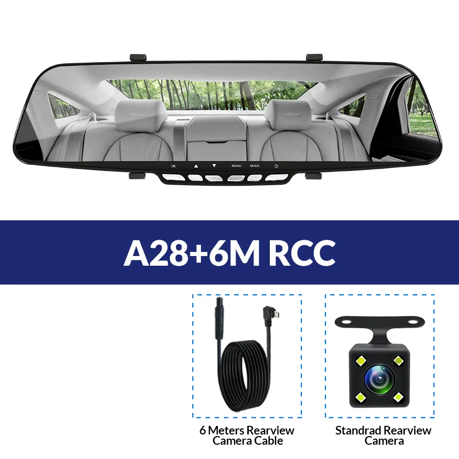 A28-6M RCC E-ACE A10, хит, Full HD 1080 P, Автомобильный видеорегистратор, камера, авто, 4,3 дюймов, зеркало заднего вида, цифровой видеорегистратор, двойной объектив, Регистрационная видеокамера - Название цвета: A28-6M RCC