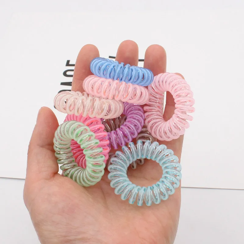 9pcs Colorful Plastic Elastic Rubber Band Small Thansparent Spiral Cord Hair Tie Ponytail Holder Women Girls Styling Hair Gum claw hair clips