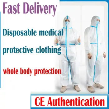 

CE Certification Hooded Disposable Gown Antivirus Raincoat protection epidemic prevention Jumpsuit Medical Clothing