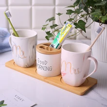 Нордическая керамическая мраморная щетка Mr Mrs, Бамбуковая чашка для ванной, подставка для зубной пасты, держатель для зубной пасты, чашка для пары, рождественский подарок