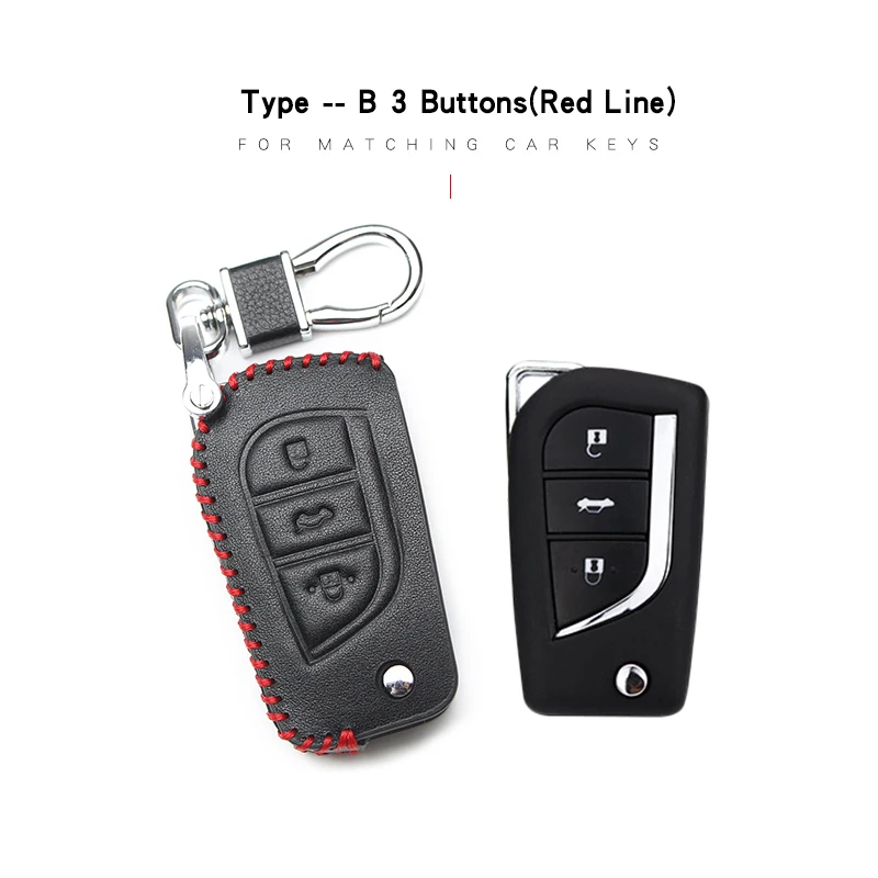 B 3 Buttons Red Кожаный чехол для ключей автомобиля для Toyota Auris Camry Aygo Rav4 Chr Vitz Prado Hilux Sienna Yaris Aqua Crown аксессуары для ключей - Название цвета: B 3 Buttons Red