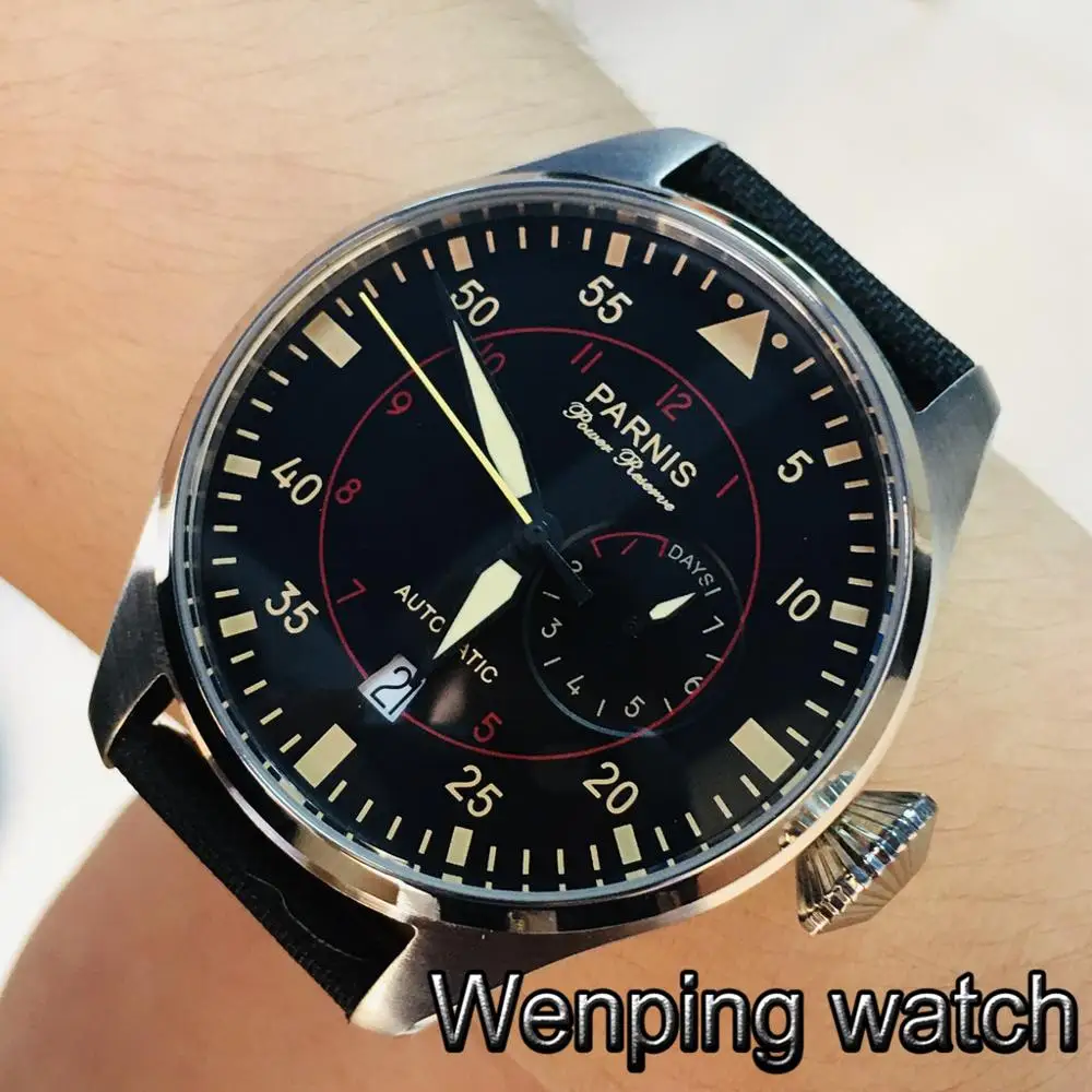 

Parnis 47mm big watch black dial date power reserve luminous hands case automatic movement men's top luxury watch