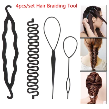 

4pcs/set DIY Styling Tool Magic Hair Braiding Twist Curler Styling Set Hairpin Holding Hair Braiders Pull Hair Needle Ponytail