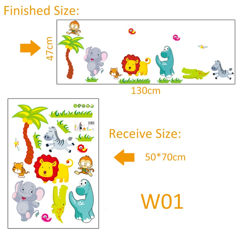 Мультяшные животные Лев Обезьяна Слон Джунгли Тема Наклейка на стену для детской комнаты диаграмма роста Детская комната Декор стены Искусство
