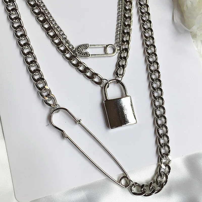 Ожерелье s Золотая массивная цепочка с двойным слоем безопасный замок ключ ожерелье зима Корейская мода минималистичные вечерние хип-хоп ювелирные изделия