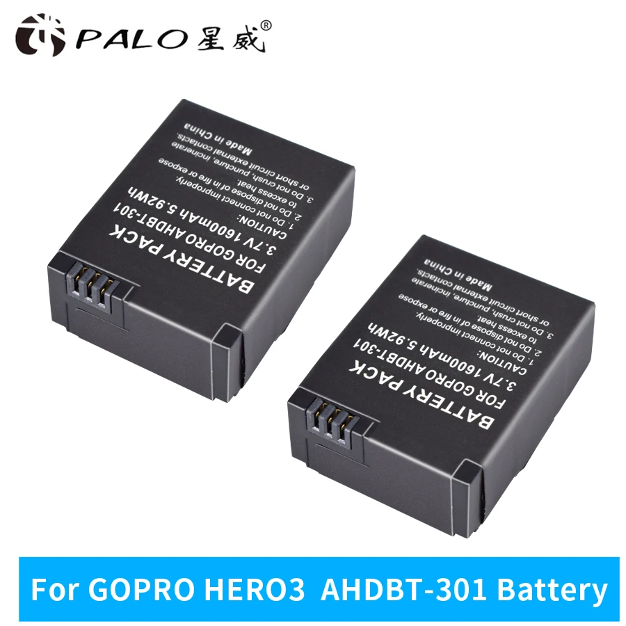 2 предмета в комплекте с аккумулятором Батарея 3 7 V 1600 мА ч для Gopro AHDBT 301 Камера