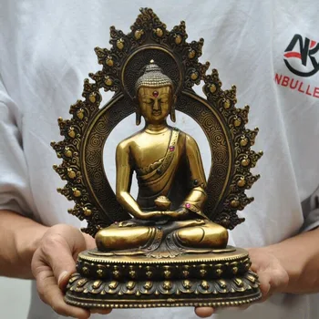 

wedding decoration 10" Tibet Buddhism Amitabha bronze sit lotus Sakyamuni Shakyamuni Buddha statue