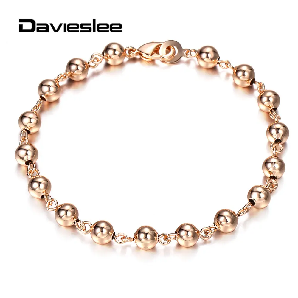 585 розовое золото браслет-цепочка с бусинами для Для женщин и девочек с застёжкой "Лобстер" свадебные браслеты Модные украшения Лучшие подарки DCBM02
