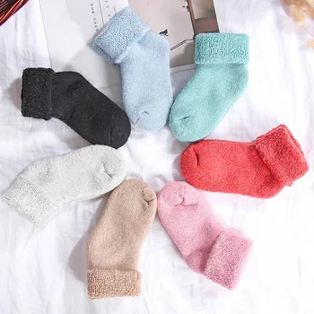 

Baby’S Chaussettes Children Boys Girls Winter Thickening Flanging Wool Socks Warm Terry With Rubber Soles Socks