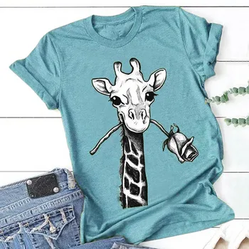 

Summer Giraffe Print T shirts New for Women Cartoon Casual T-shirt Lady Short Sleeve Tops Tees Shirt Female Clothes 5XL Z0611