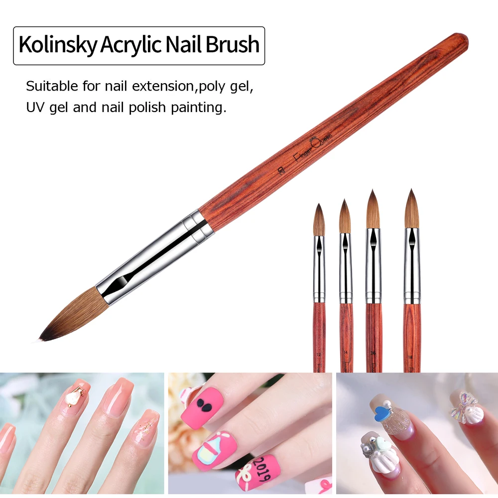 Nail Art Brushes Red Wooden Handle Nylon Acrylic Nail Brush For Nail Art Drawing Gel Extension
