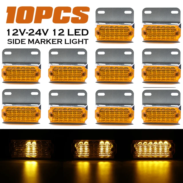 10pcs 12 LED Side Marker Lights Tail Signal Lamp Car External Light Squarde Warning Light Auto Trailer Truck Lorry 12V 24V