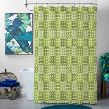 

Shower Curtains Fabric Gold Abstract,Polka Dots and Checkered Pattern Textured Patchwork Simplistic Artwork,Lime and Pale