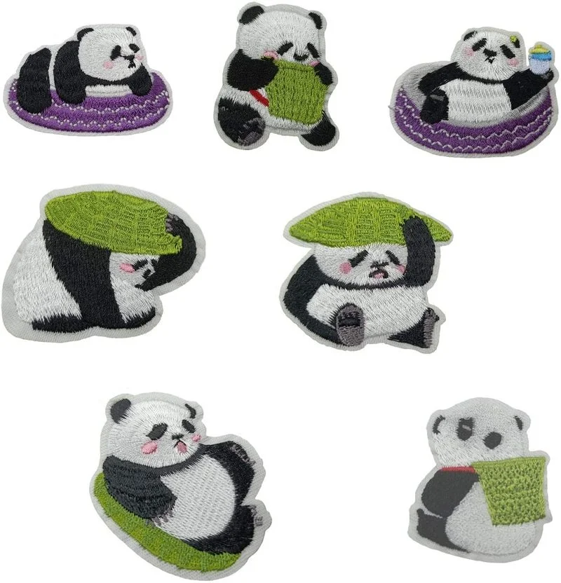 7 Pcs 귀여운 팬더 수 놓은 봉제 다리미 의류 모자 자 켓 t-셔츠 청바지 배낭 동물 Applique DIY 액세서리