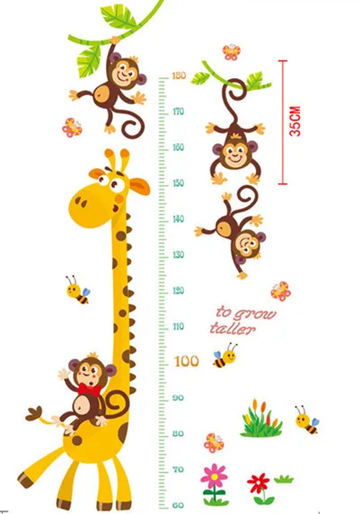 Наклейка на стену, Мультяшные животные, Лев, обезьяна, Сова, слон, измерение высоты для детских комнат, диаграмма роста, детская комната, плакат, Декор, искусство - Цвет: H