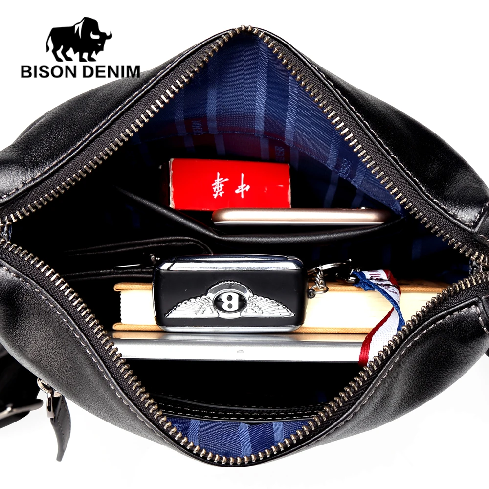 Мужская сумка через плечо BISON DENIM черная модная Роскошная брендовая мессенджер из