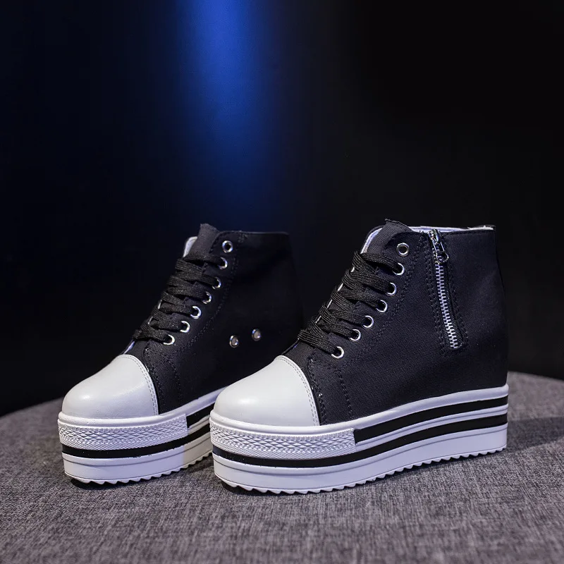 Hightops/Женская парусиновая обувь кеды на высокой платформе Женская шнуровке Белая