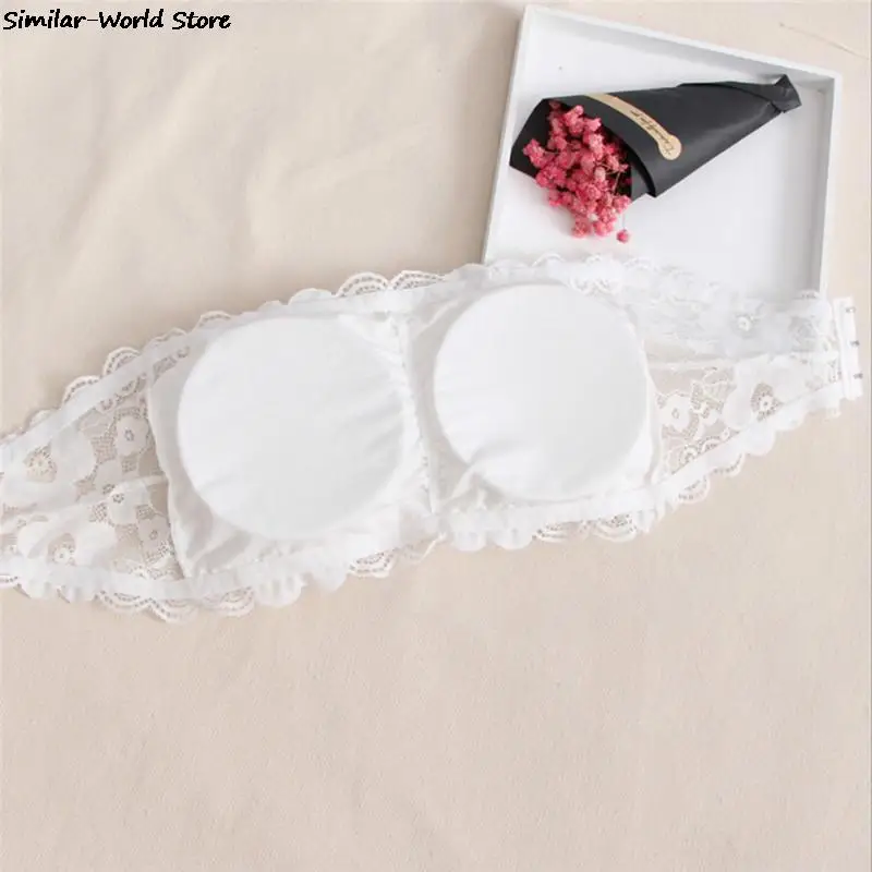 Women's Lace Floral Bra Bustier Back Closure Bandeau Crop Top Padded Bra Bralette Strapless Tube Top Lingerie