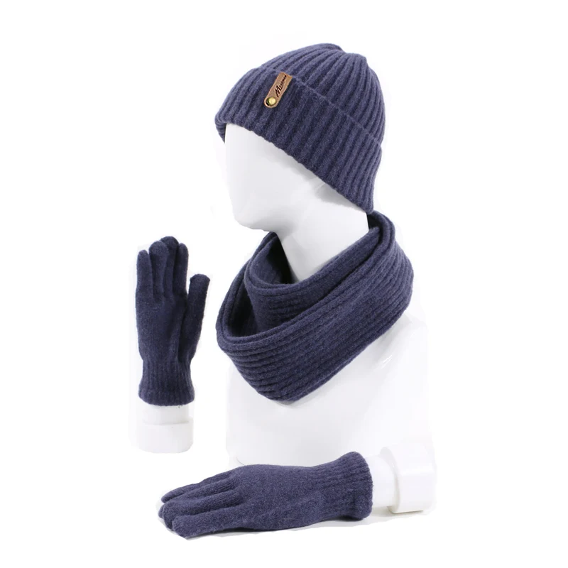 Unisex Beanie Hats Scarf Gloves Three-piece Winter Knitting Hat Men Women's Fashion Outdoor Warm Thick Beanie Hat Scarf Gloves