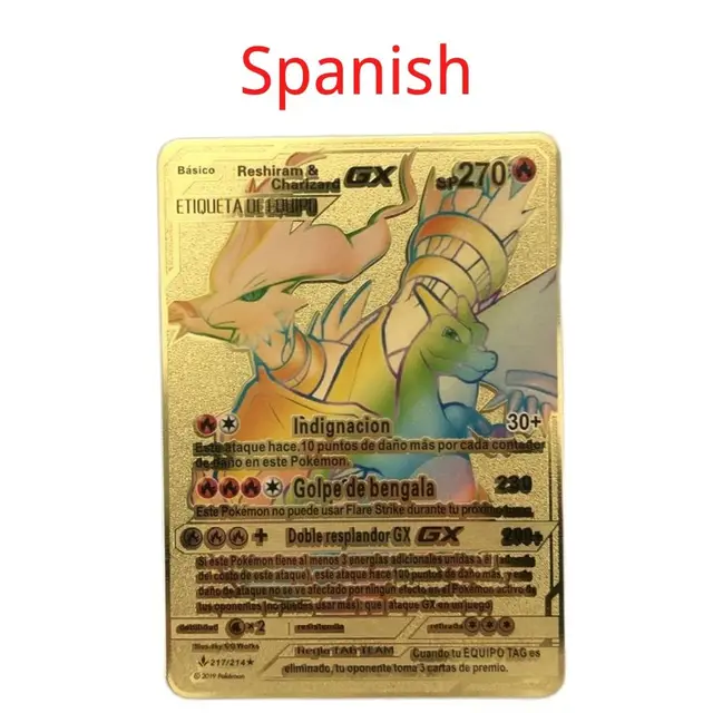 Spanish Pokemon Metal Card Pikachu Fire-breathing Dragon VMAX Gold V/GX/OX Card Toys Play Games Collection Card Children's Gifts 18