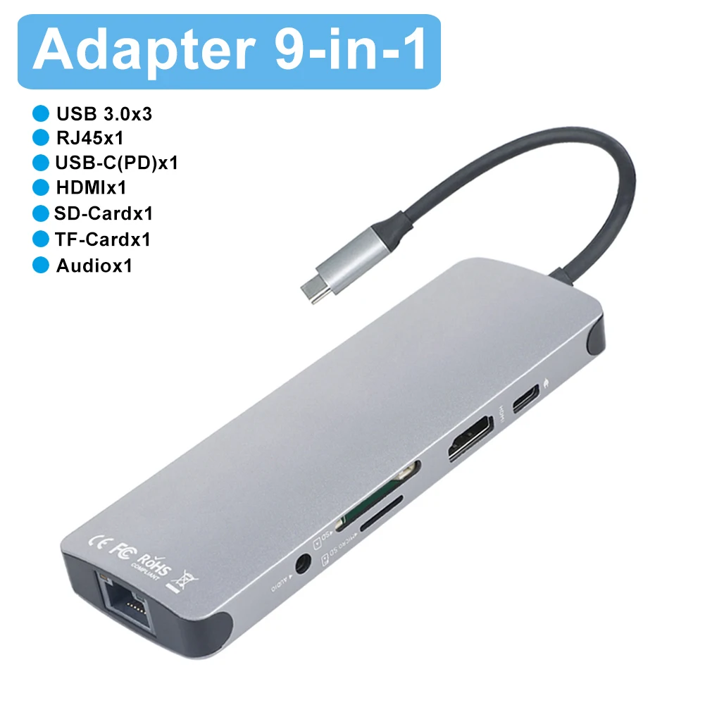 

9 in 1 USB Type C Hub USB C HUB to USB 3.0 4K 30Hz HDMI SD