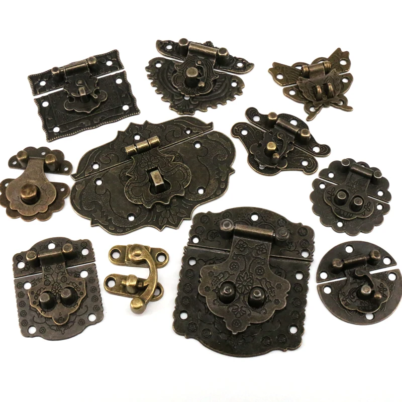 1PC Retro Furniture Wooden Jewelry Box Hasp Decorative Latch Clasps Lock Padlock Hasp With Screws furniture hardware jewelry box hasps decorative latches
