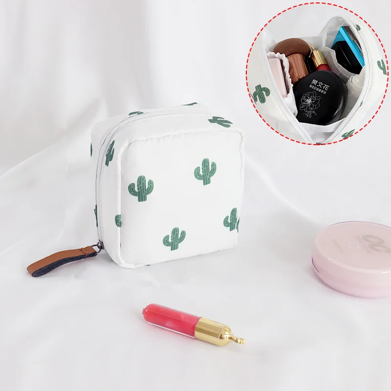 white cactus PURDORED, 1 шт., мини косметичка для Макияжа С КАКТУСОМ, женская косметичка в розовую полоску с губной помадой, водонепроницаемый органайзер для макияжа, для путешествий, kosmetyczka - Цвет: white cactus