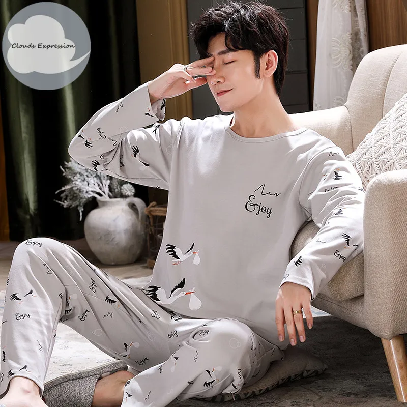 best silk pajamas Autumn Winter Men's Cotton Pajamas Letter Striped Sleepwear Cartoon Pajama Sets Casual Sleep&Lounge Pyjamas Plus Size 4XL Pijama mens cotton pajama pants