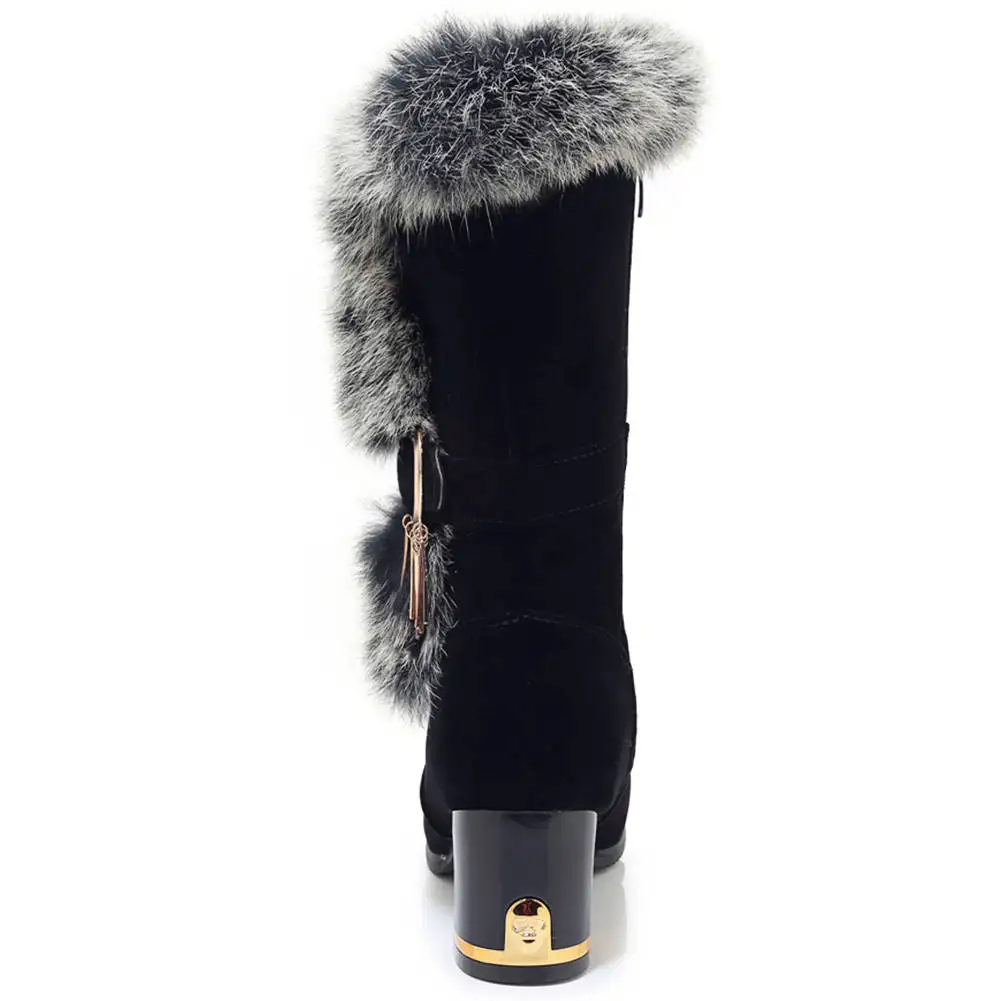 BONJOMARISA Plus Size 33-46 New Women Snow Boots Ladies High Heels Metal Decoration Shoes Woman Winter Warm Fur Mid Calf Boots BONJOMARISA Plus Size 33-46 New Women Snow Boots Ladies High Heels Metal Decoration Shoes Woman Winter Warm Fur Mid Calf Boots
