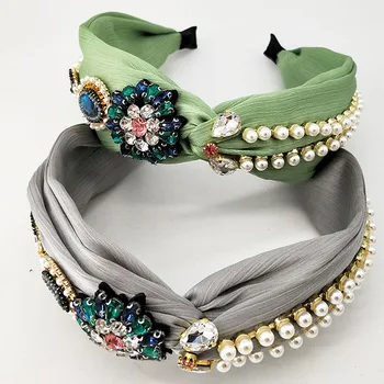 

2020New Arrival,Flower Hair Bands For The Bride, Baroque Accessories,Colored Rhinestone Headband For Women,Pearl Headband Summer