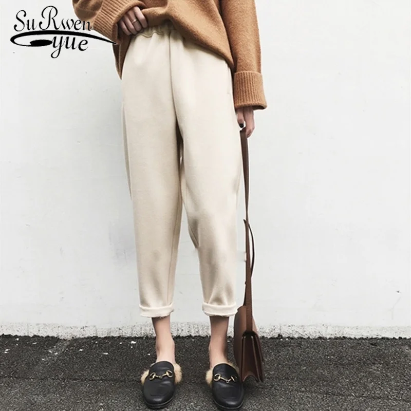 Autumn Winter Fashion Warm Woolen Harem Pants Plus Size Ankle-length Loose Thick Pleated Trousers Capris 7421 50 |