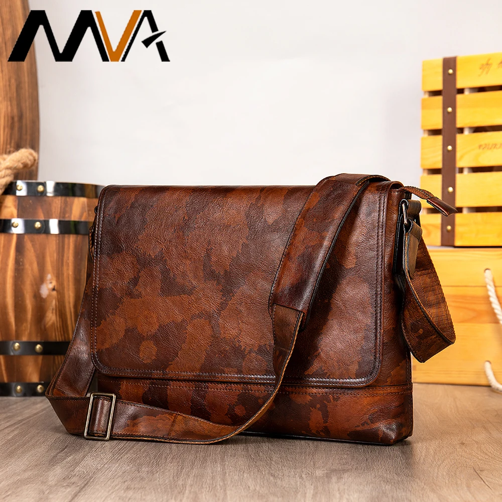 

MVA Men's Bags Vintage Genuine Leather Shoulder Bag Men Luxury Crossbody Bags Mens Messenger Bag For 9.7" Ipad bolsas Male 13627