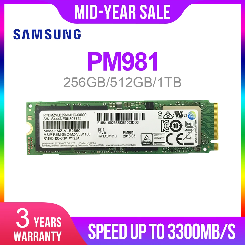 Beste SAMSUNG SSD M.2 PM981 256GB 512GB 1TB Solid State Harde Schijf M2 SSD NVMe PCIe 3.0x4 NVMe Laptop Interne disco duro m.2