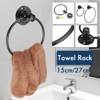 

Towel Holder Towel Ring Round Wall Mounted Towel Rack Black Towel Shelf Anti-rust Bathroom Accessories Maximum load 5kg