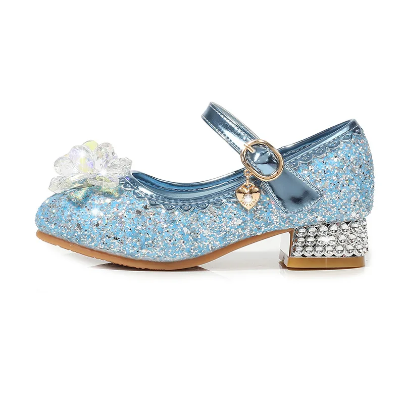 Children Princess Shoes for Girls Party High Heel Sandals Fashion Flower Kids Glitter Leather Shoes Butterfly Knot Dress Wedding