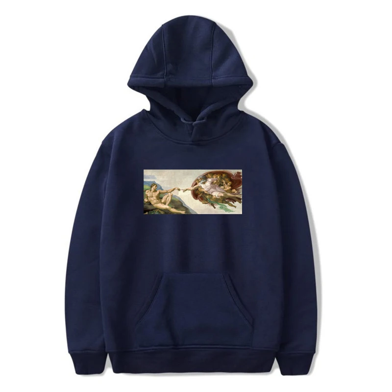 Модные повседневные толстовки с принтом микеланжело, известный рисунок, Мужская теплая уличная одежда с рисунком Сикстинской часовни, Мужская толстовка DIY2WY08 - Цвет: Navy
