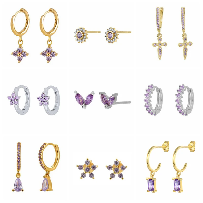 Aide-pendientes de plata de ley 925 con Circonia cúbica, pendientes de tuerca con diseño de flor de cristal, para mujeres y niñas