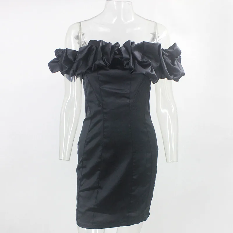 Feditch Satin Ruffles Sleeve 2020 Summer Dress Backless Strapless Bodycon White Dress Short Sexy Party Dress Nightclub Vestidos